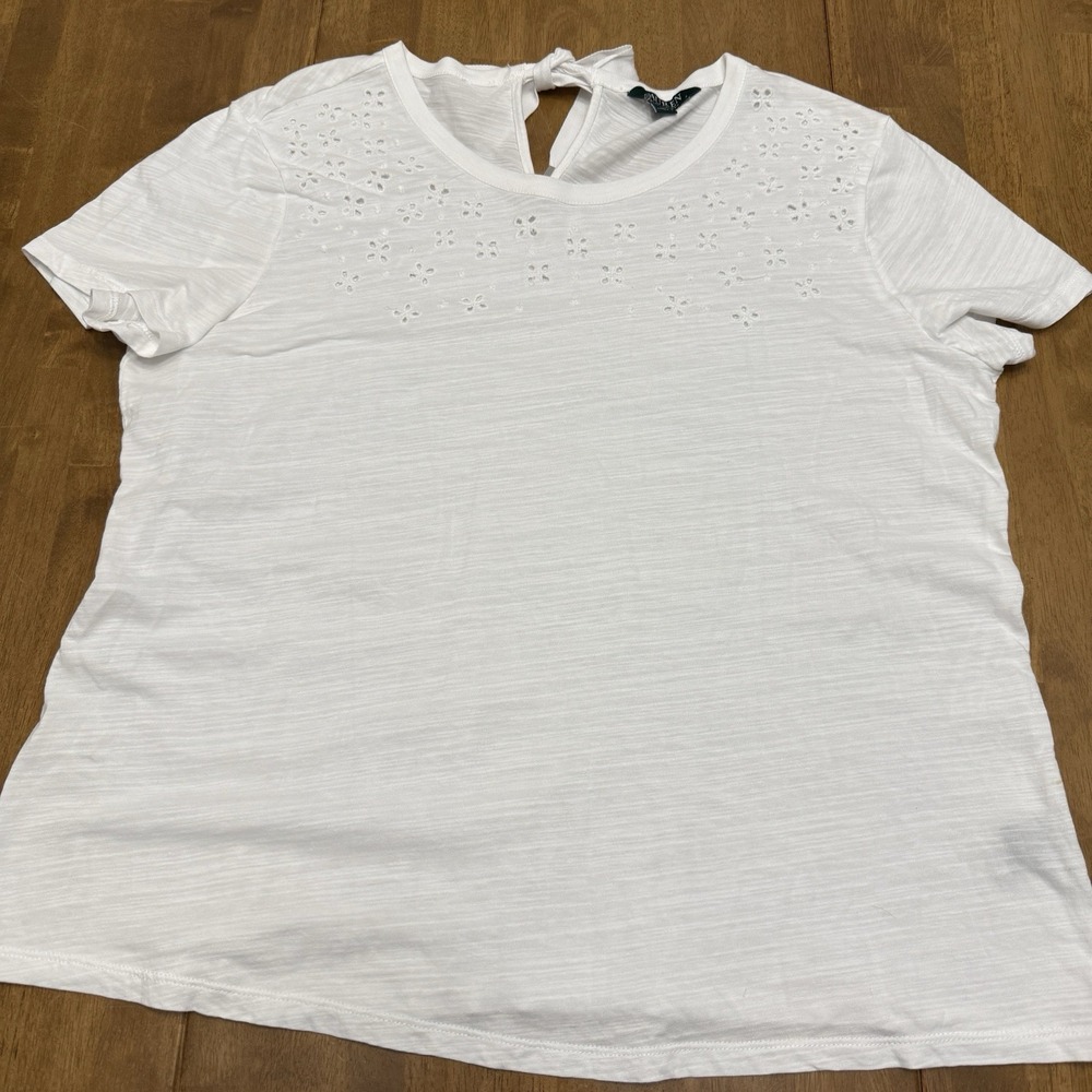 Lauren Ralph Lauren White Eyelet Short Sleeve Top - Picture 2 of 9